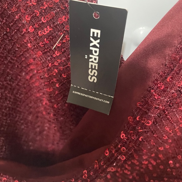 Express L maroon or burgundy sequined show girl tank top spaghetti straps lined - Picture 11 of 12